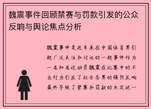 魏震事件回顾禁赛与罚款引发的公众反响与舆论焦点分析