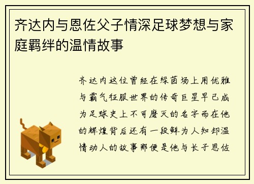齐达内与恩佐父子情深足球梦想与家庭羁绊的温情故事